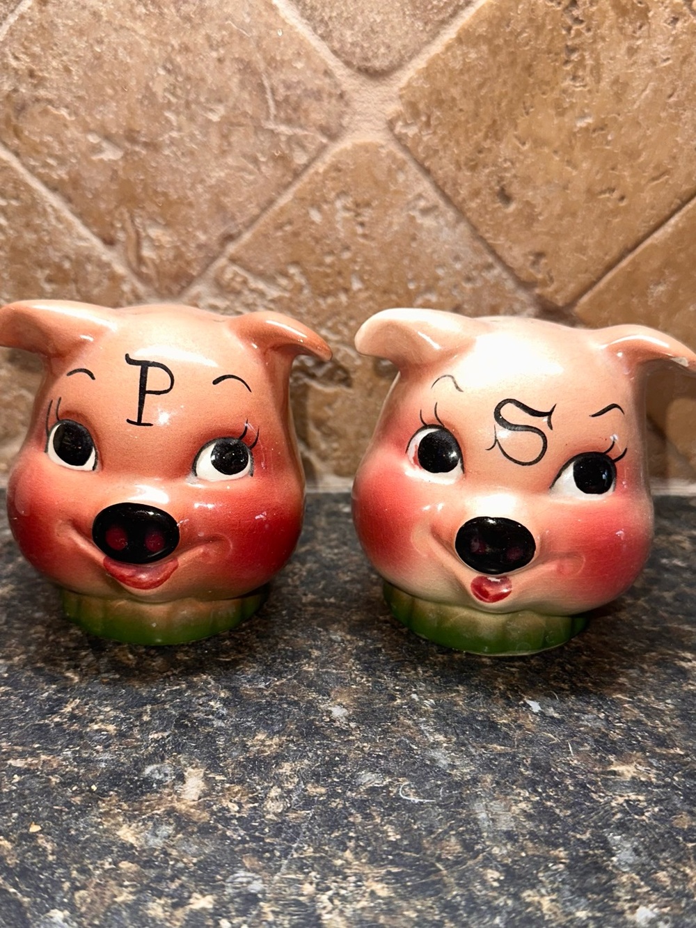 Pink Ceramic Pig Salt & Pepper Shaker Set from the 1950’s